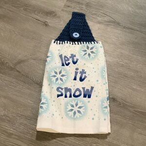 Let It Snow Hanging Kitchen Towel With Crocheted Top
